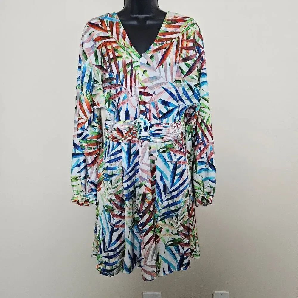 Boston Proper Tropical Long Sleeved Dress